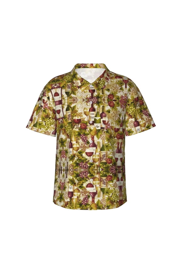 Vineyard Collection Wine Hawaiian Shirts For Men, Summer Short-Sleeve Relaxed-Fit Button-Down Shirts Medium