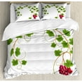thumbnail image 1 of Vineyard Duvet Cover Set, Curved Ivy Branch Deciduous Woody Wines Clusters Cabernet Theme Print, Decorative 3 Piece Bedding Set with 2 Pillow Shams, King Size, Green Purple, by Ambesonne, 1 of 3