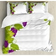 thumbnail image 1 of Vineyard Duvet Cover Set, Latin Brochure Italian Town Province Vintage Style Menu Sign Art Pattern, Decorative 3 Piece Bedding Set with 2 Pillow Shams, King Size, Violet Green, by Ambesonne, 1 of 3