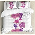 thumbnail image 1 of Vineyard Duvet Cover Sets, Vibrant Colored Twiggy Branch with Berries Leaves Plants Trees Wild Habitat, Bedding Set with 2 Duvet Covers & 4 Pillowcases, 2 Pack King Size, Fuchsia Purple, by Ambesonne, 1 of 2