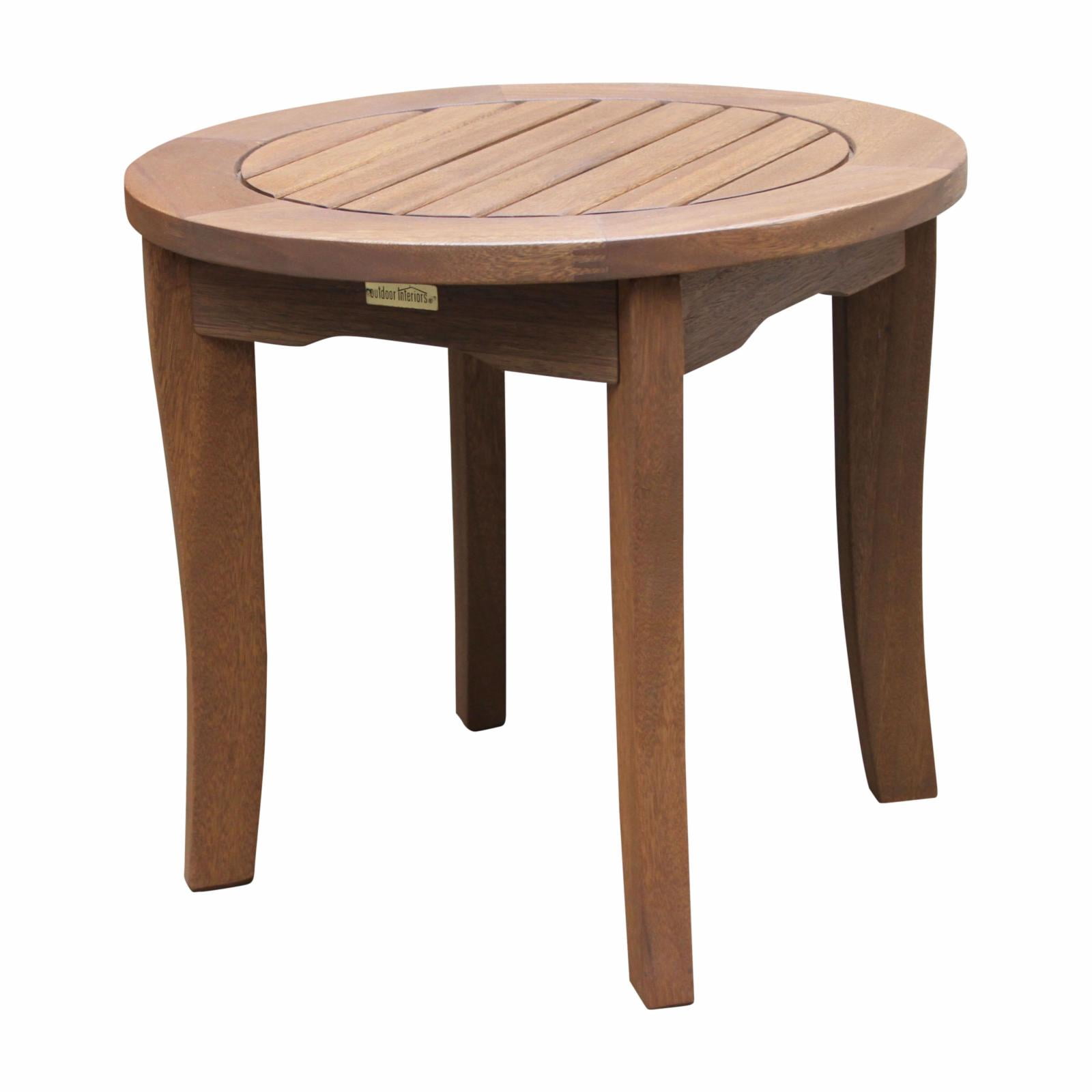 Curved Leg Eucalyptus 20" Round Outdoor End Table in Brown Umber