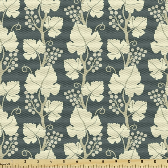 Ambesonne Grape Fabric by the Yard Upholstery, Floral Farming Pattern, 2 Yards, Green Beige