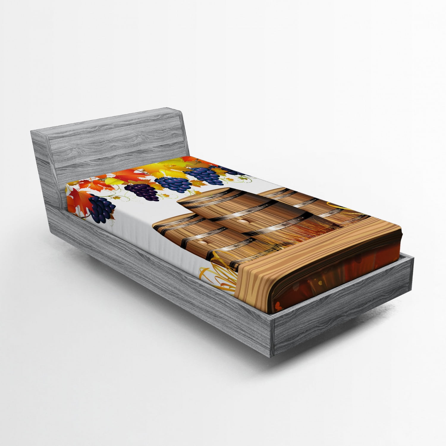 Twin White Microfiber Fitted Sheet with Autumn Print