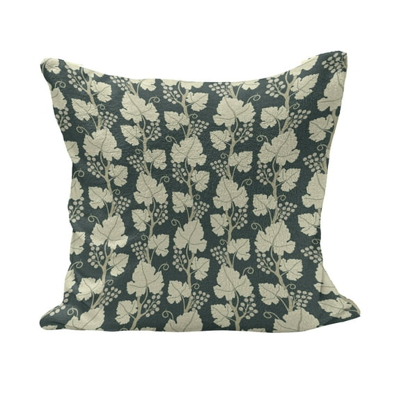 Vineyard Fluffy Throw Pillow Cushion Cover, Ornate Lattice Pattern Floral Style Agriculture Theme Vineyard Grape Fruit Branch, Decorative Square Pillow Case, 26" x 26", Green Beige, by Ambesonne