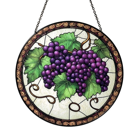 Vineyard Grape Glass Suncatcher Window Hanging, Decorative Stained Glass Style Art