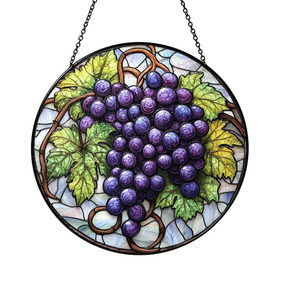 Vineyard Grape Glass Suncatcher for Window, Botanical Fruit Decor, Rustic Hanging Ornament