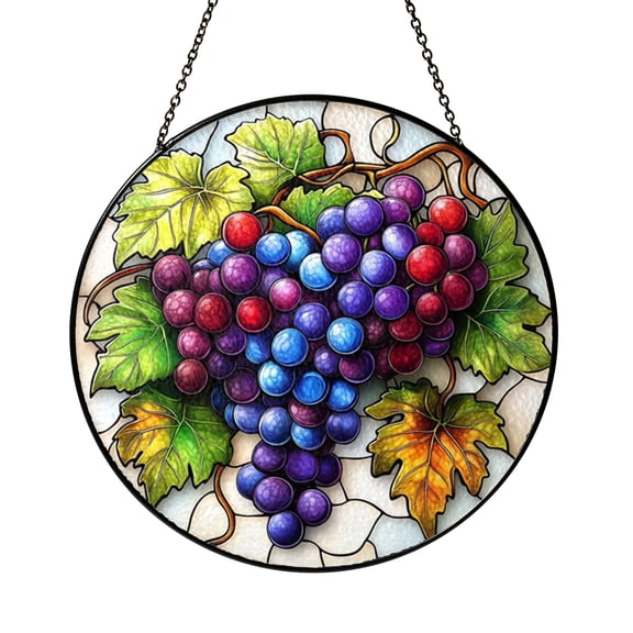 Vineyard Grape Stained Glass Style Window Decor