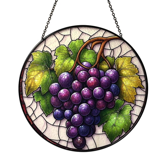 Vineyard Grape Vine Stained Glass Suncatcher for Windows, Warm Kitchen or Dining Decor