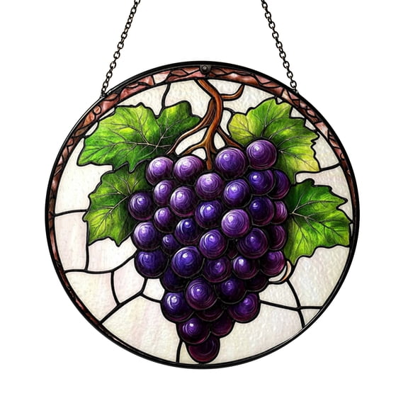Vineyard Grape Vine Window Hanging Stained Glass Suncatcher, Rustic Botanical Kitchen Decor Accent