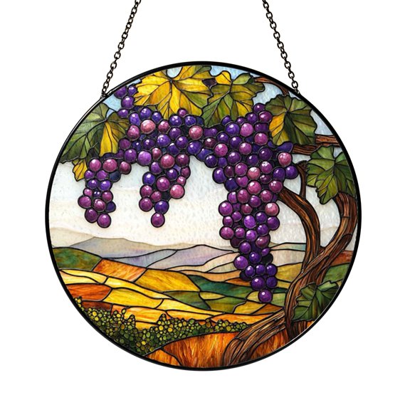 Vineyard Grape Window Hanging – Stained Glass Style Botanical Decor