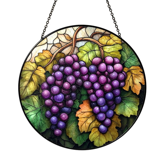 Vineyard Grapes Glass Suncatcher Window Hanging, Rustic Kitchen Home Accent