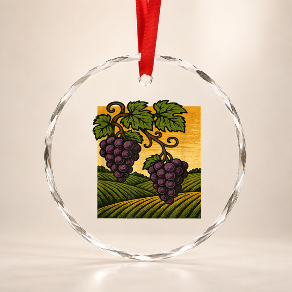 Vineyard Grapes Rustic Wine Country Harvest Glass Ornament