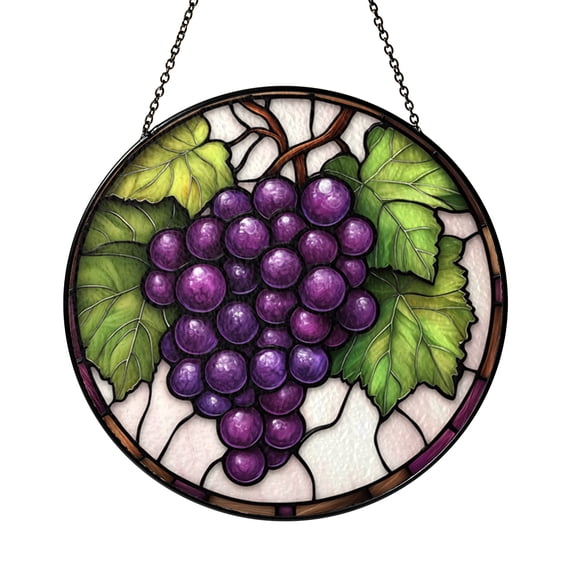 Vineyard Grapes Stained Glass Style Suncatcher Window Hanging Fruit Inspired Decorative Art Gift