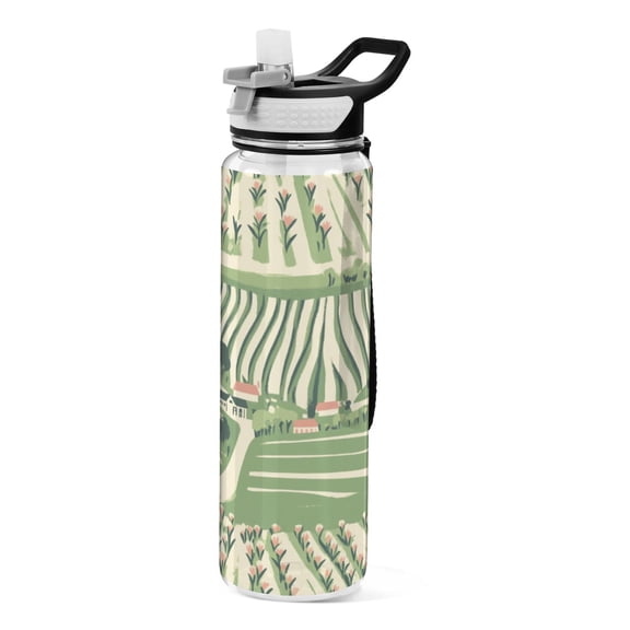 Vineyard Landscape 1000ml Tritan Sport Bottle Straw LeakProof Food-Grade Portable Wide Handle