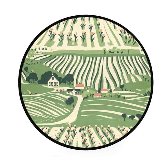 Vineyard Landscape Memory Foam Bath Mat 36" Absorbent Rug with Non Slip Base and 4 Bonus Pads
