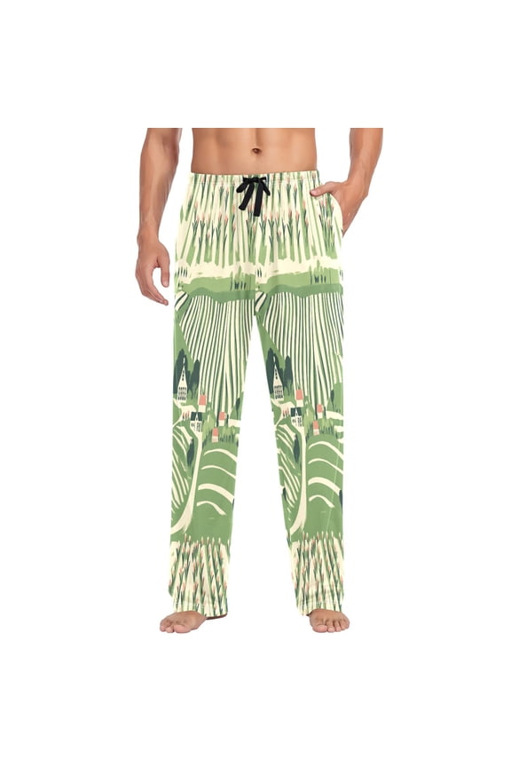 Vineyard Landscape Mens Cotton Pajama Pants Long Staple Lightweight Sleep Bottoms with Pockets Breathable
