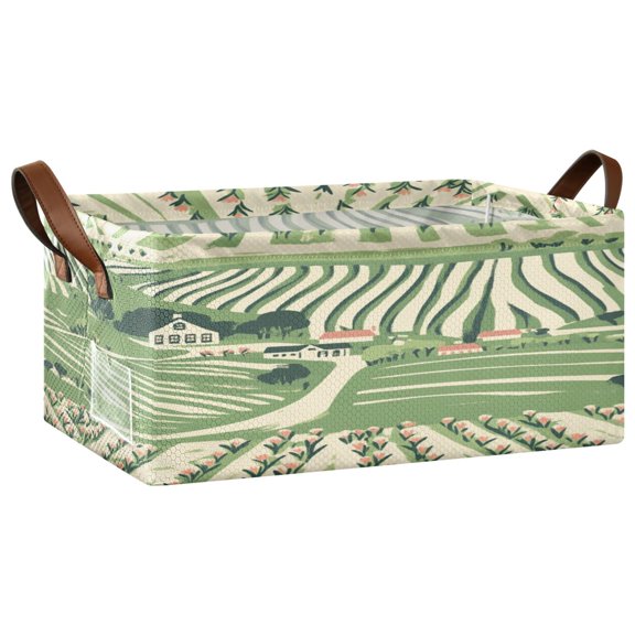 Vineyard Landscape Open Home Storage Bins Foldable Metal Frame Shelf Baskets 16.9x11.4x7.7in Water-Resistant