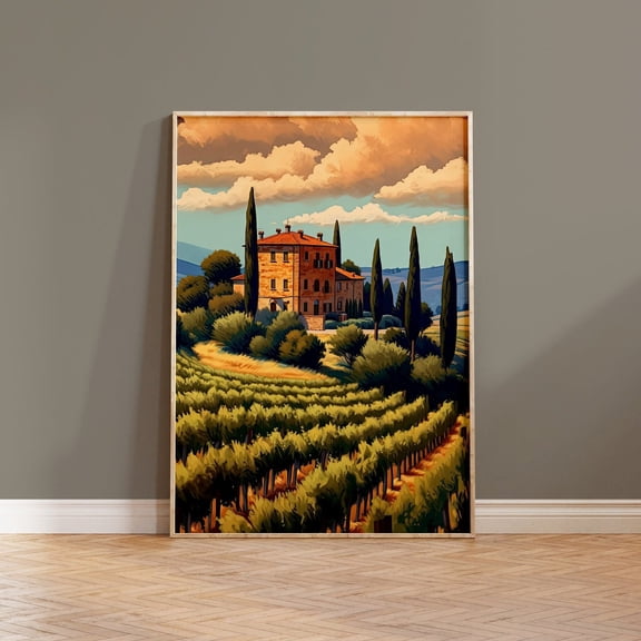 Vineyard Landscape Tuscany Italian Wall Art, Unframed Canvas 24x36in