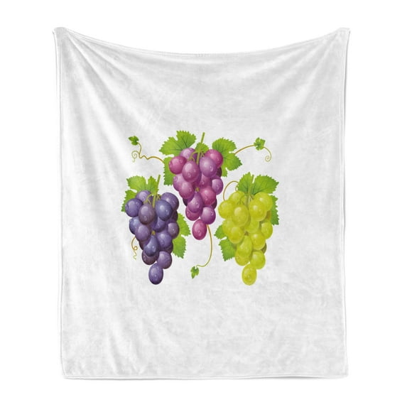 Vineyard Soft Flannel Fleece Throw Blanket, 3 Clusters of Ivy Burgundy Region Blending Fresh Agriculture Picture Artwork, Cozy Plush for Indoor and Outdoor Use, 70" x 90", Purple Green, by Ambesonne