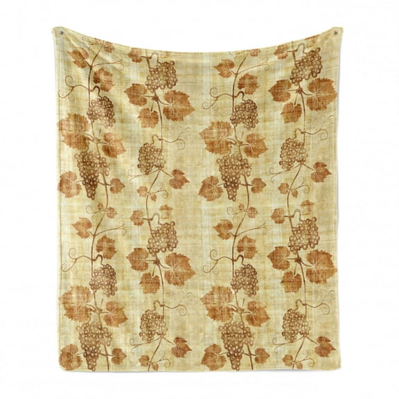 Vineyard Soft Flannel Fleece Throw Blanket, Cuisine Egyptian Papyrus Like Parchment Aged Crumpled Display, Cozy Plush for Indoor and Outdoor Use, 70" x 90", Cream, by Ambesonne