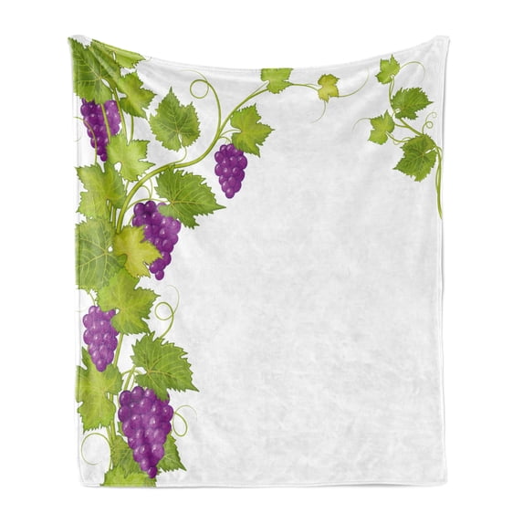 Vineyard Soft Flannel Fleece Throw Blanket, Latin Brochure Italian Town Province Vintage Style Menu Sign Art Pattern, Cozy Plush for Indoor and Outdoor Use, 50" x 70", Violet Green, by Ambesonne