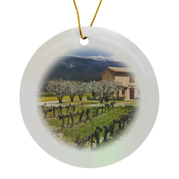 3drose, Vineyard, Stone House, Mt Ventoux, Provence, France - Eu09 Dbn0622 - David Barnes, Circle Porcelain Ornament