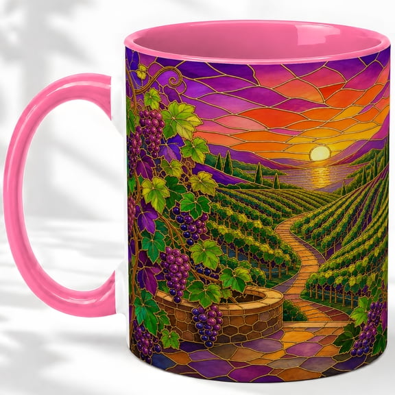 Vineyard Sunset Coffee Mug, Grape Landscape Art, Rustic Daily Tea Sips