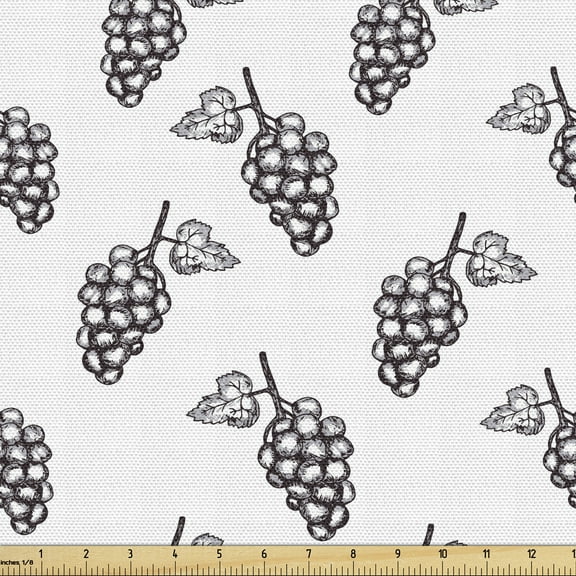 Ambesonne Grapes Fabric by the Yard Upholstery, Sketchy Summer Fruits, 5 Yards, Grey White