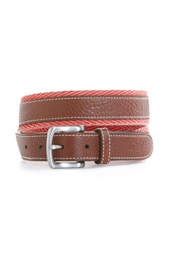 Men's Chevron Webbing Canvas Leather Jetty Red Belt $98.00