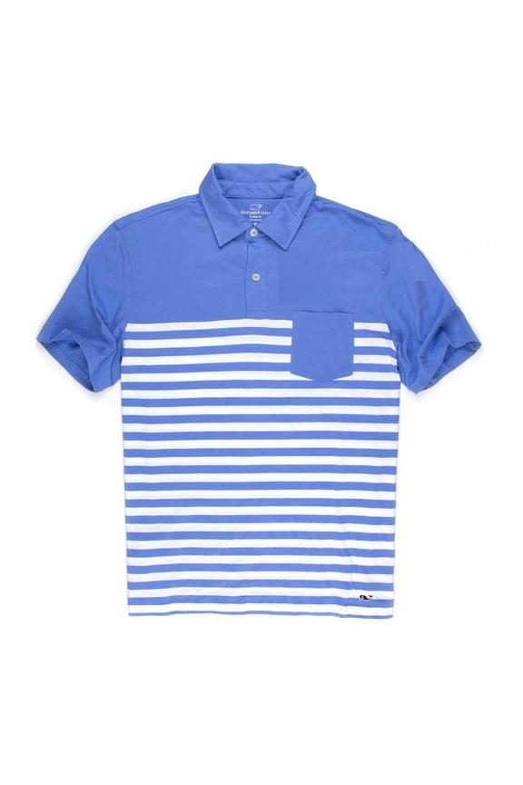 Men's Jersey Polo Golf Shirt Breaker Blue Stripes $75[S]