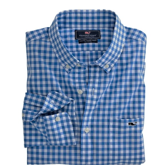 Vineyard Vines Men's Slim Fit Tucker Sea Park Gingham Shirt in Blue $89.50 (XS) X-Small