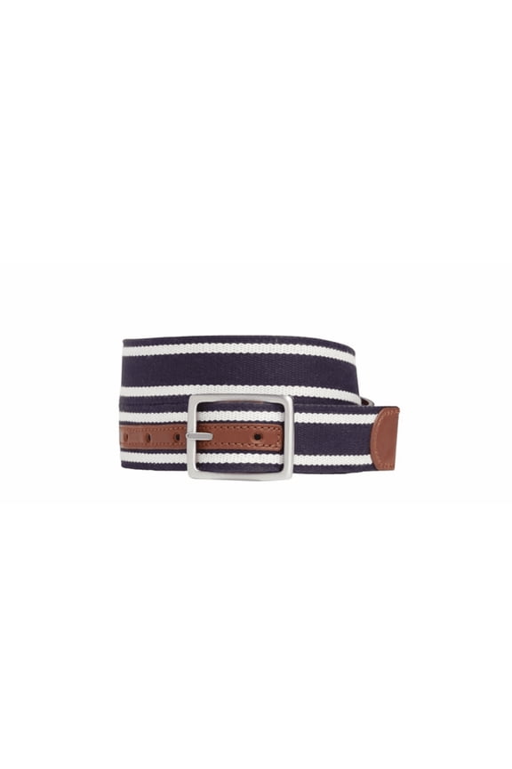 Reversible Leather Heritage Stripe Belt, Nautical Navy, 32