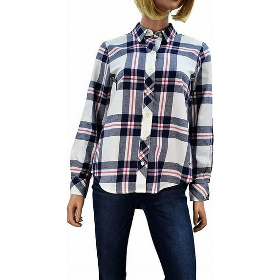 Vineyard Vines Women's Flannel Relaxed Fit Shirt (Coastal Plain Relaxed Marshmallow, 6)