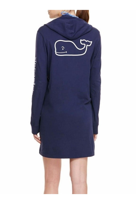 Women's Graphic Tee Whale Hoodie Beach Cover Up LS Navy $74.00