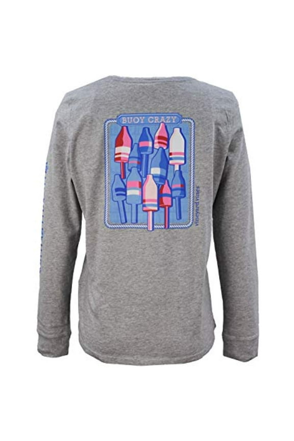 Women's Long Sleeve Pocket Graphic T-Shirt Buoy Crazy Grey Heather size Small