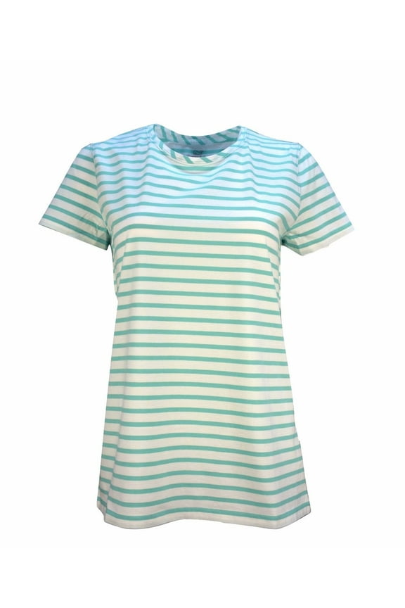 Women's Short Sleeve  Stripe Open Neck Tee T-shirt $49.50 Capri Blue (S) Small