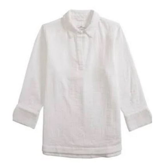 Vineyard Vines Women's White Cap Tunic Shirt Woven Lucaya Gauze Top, Small