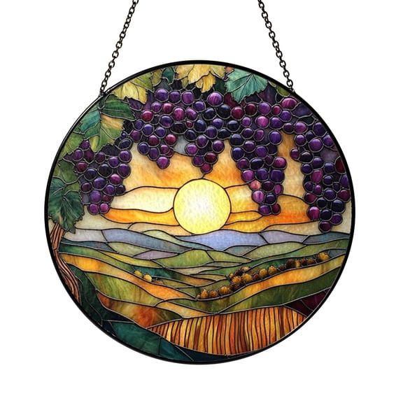 Vineyard Window Suncatcher with Stained Glass Look, Home Nature Window Decor