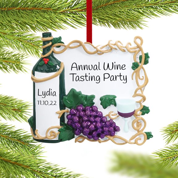 Vineyard Wine Bottle with Grapes and Wine Glass Ornament