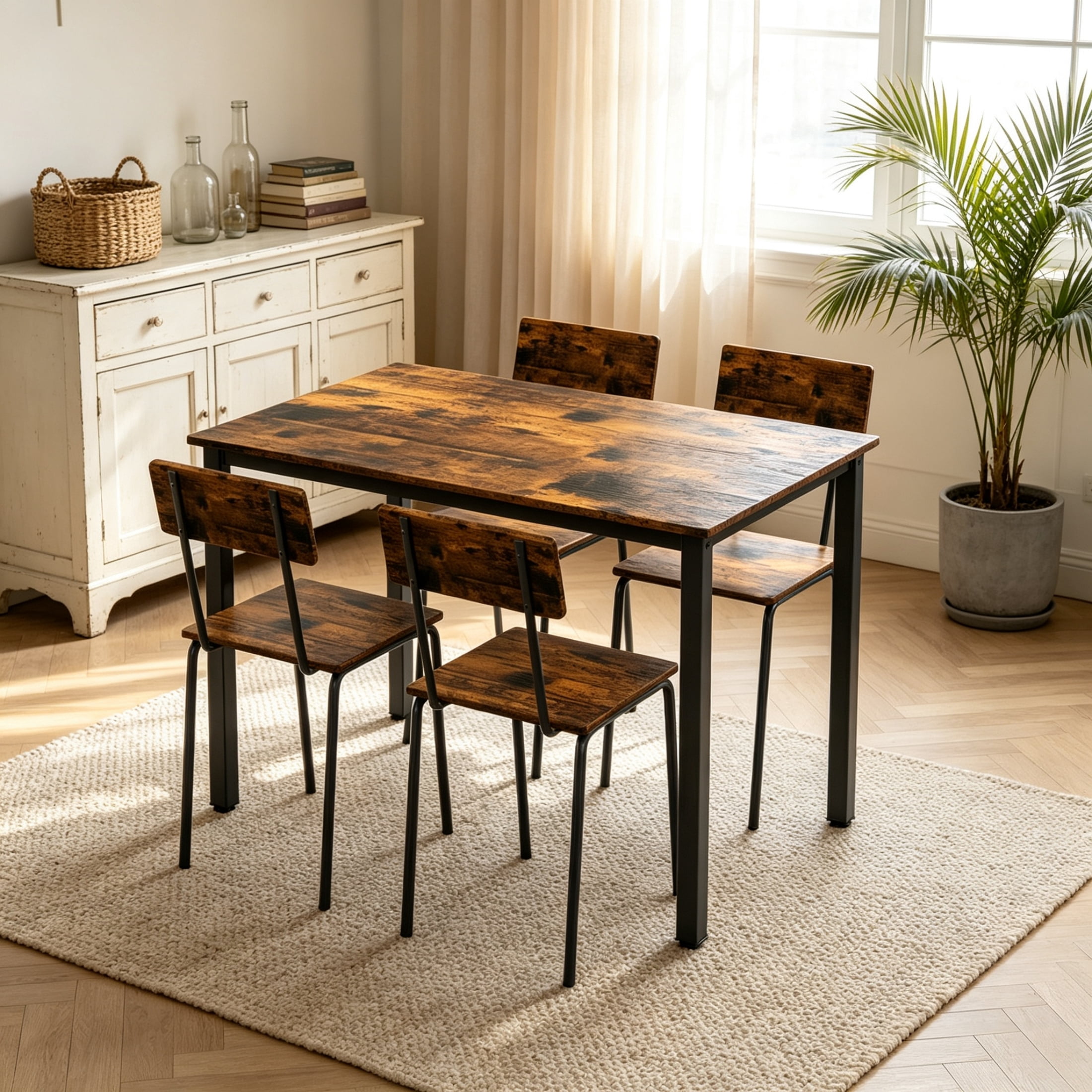 Vinform 5-Piece Dining Table Set, Wood Dining Table with 4 Chairs for Small Home and Apartment