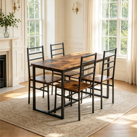 Vinform 5-Piece Dining Table Set, Wood Dining Table with 4 Chairs for Small Home and Kitchen