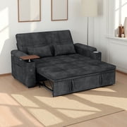 Vinform 65" Sleeper Sofa Bed, 3 in 1 Convertible Pull-Out Loveseat with Side Storage & Arm Table & Cup Holder, Black