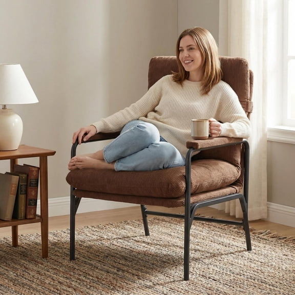 Vinform Modern Accent Chair, Arm Chair with Adjustable Backrest, Metal Frame for Living Room, Corduroy, Brown