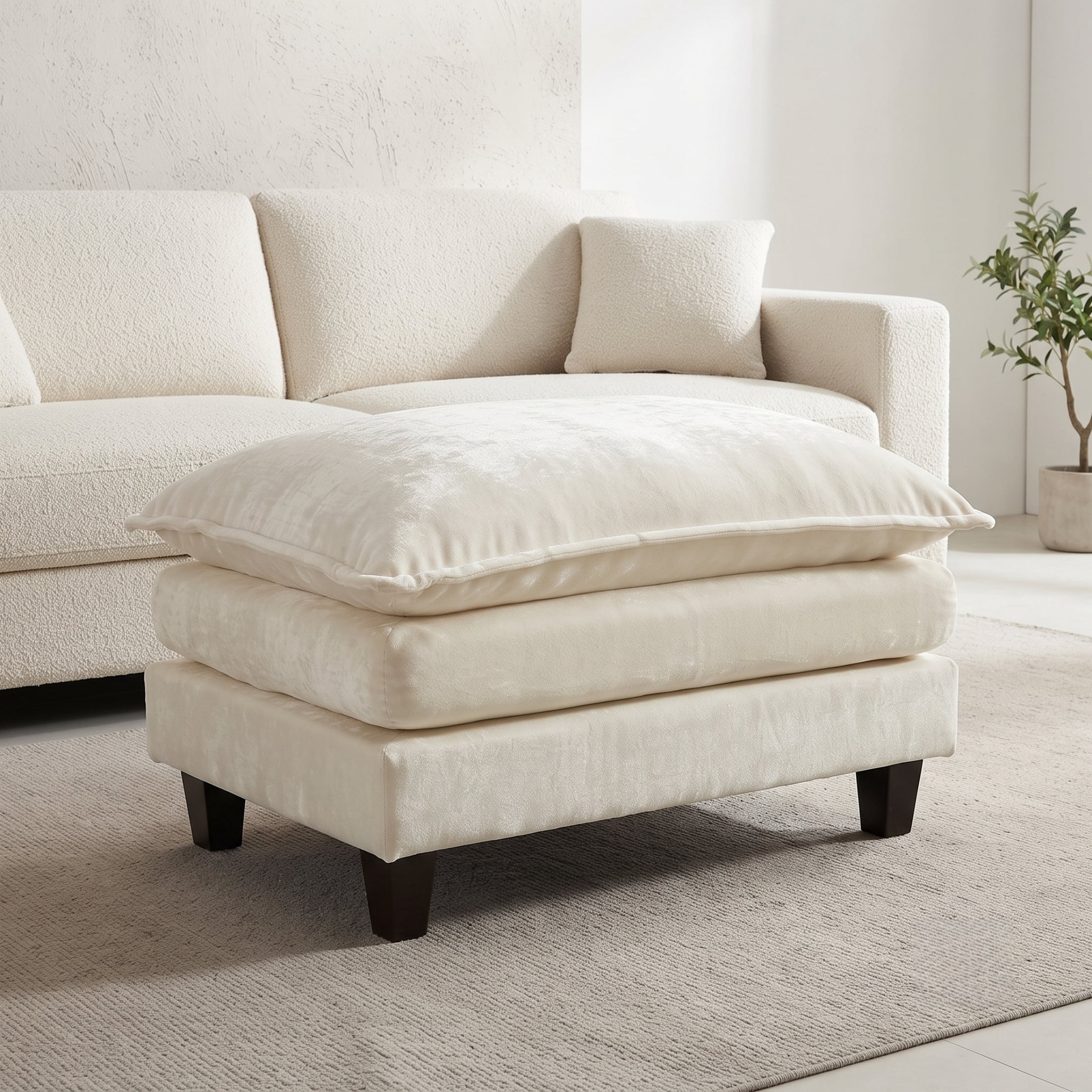 Vinform Ottoman Footstool with Thick Cushion for Sofa & Accent Chair, Beige