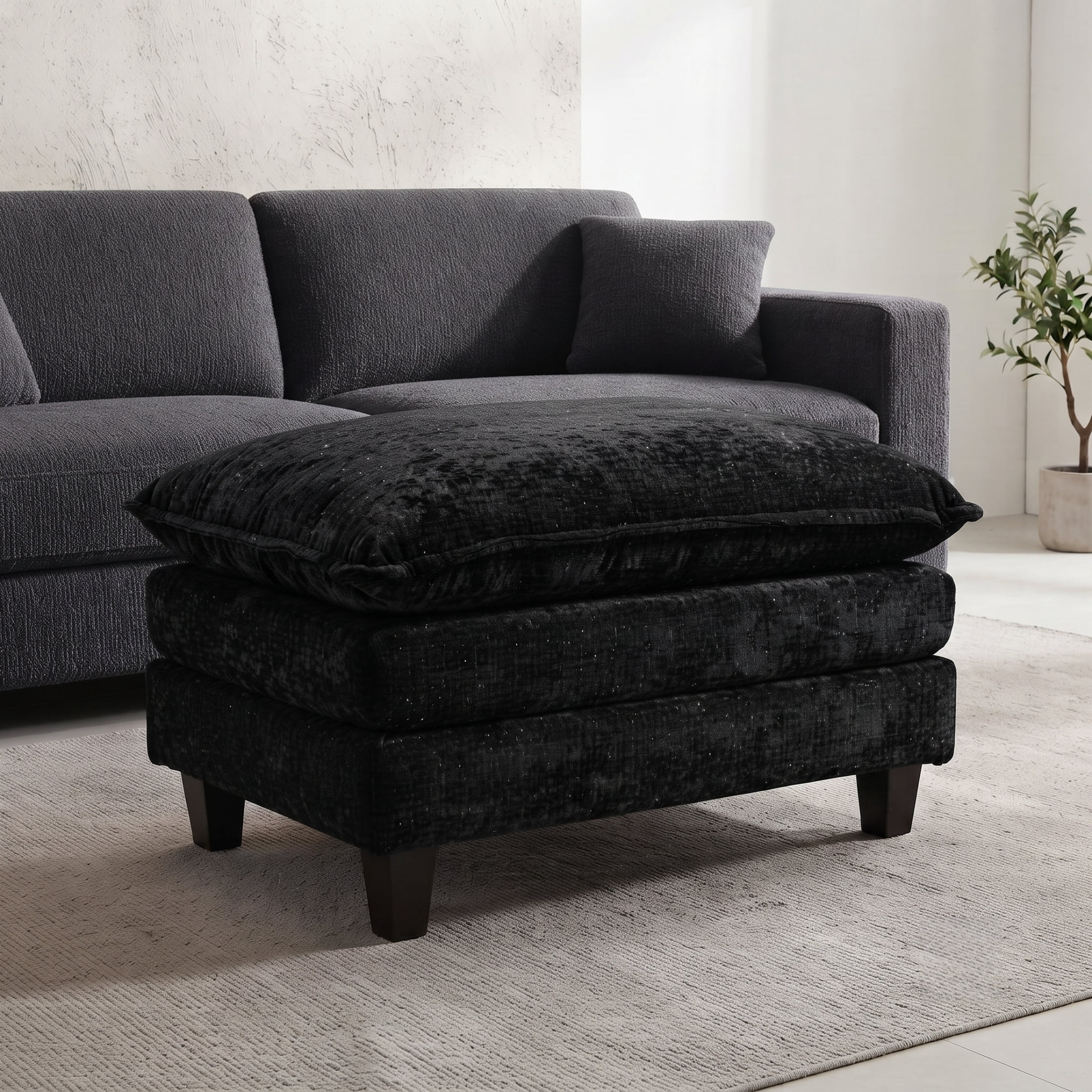 Vinform Ottoman Footstool with Thick Cushion for Sofa & Accent Chair, Black