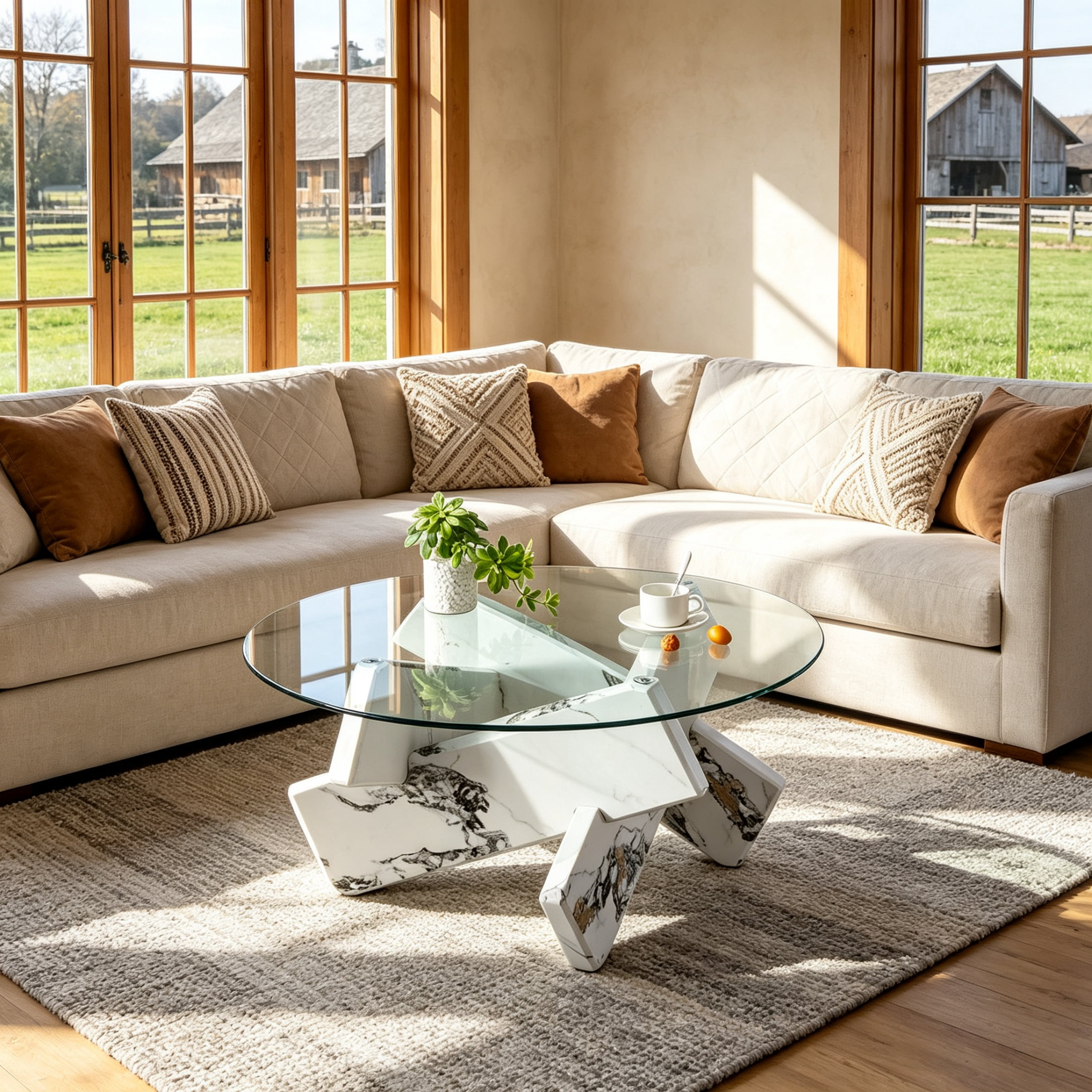 Vinform Round Coffee Table for Living Room, Transparent Glass, White