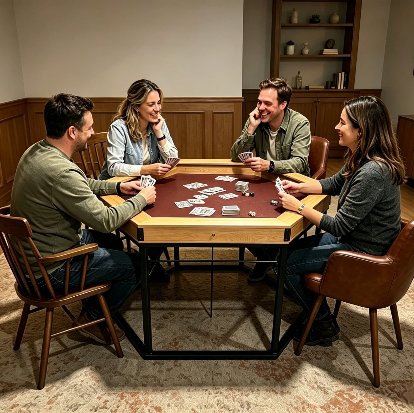 Vinform Solid Wood Board Game & Card Table for Game Rooms, 4-6 Players, 54"x31" Spacious Gaming Surface with Removable Top, Includes Game Mat
