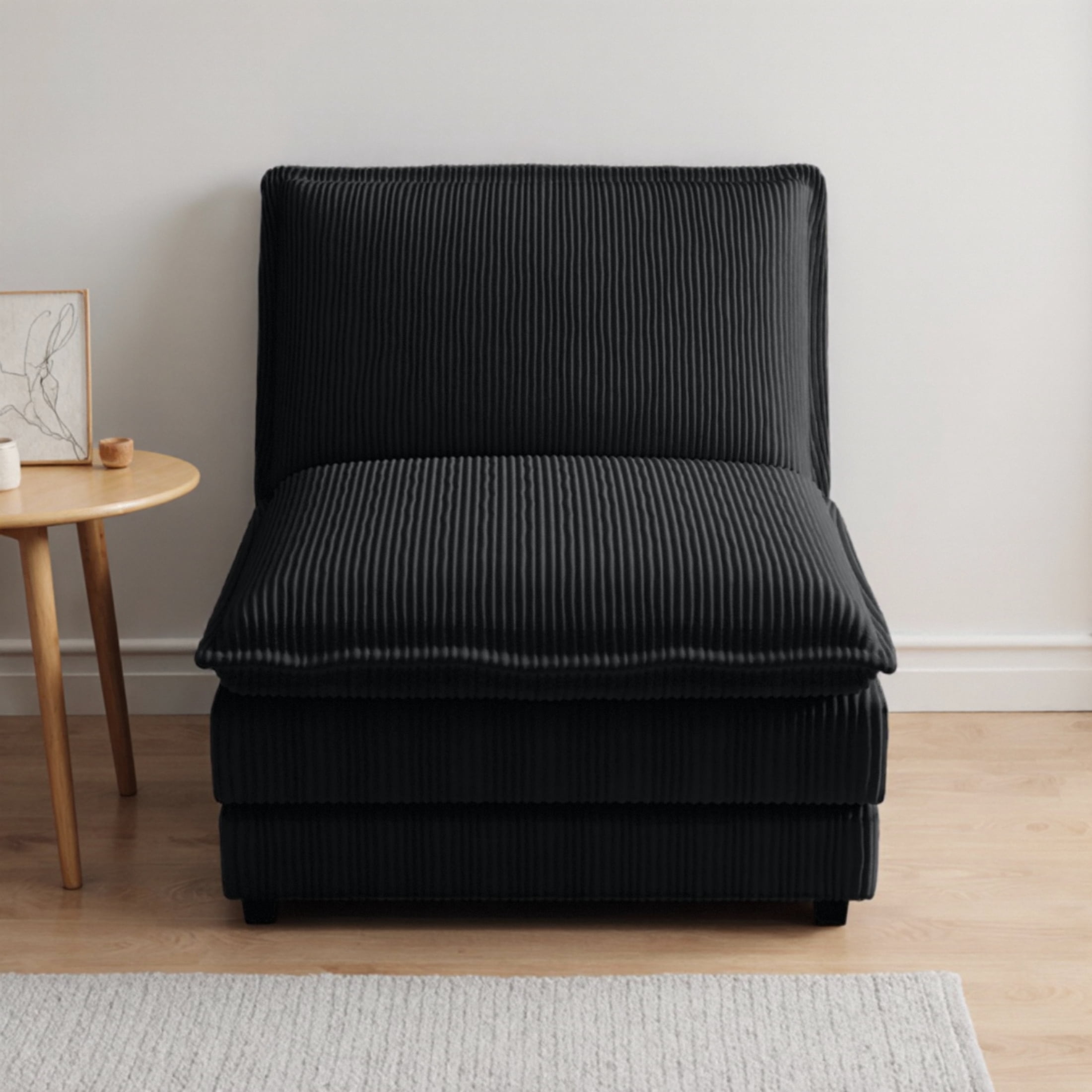 Vinform Upholstered Armless Sofa Chair, Compose 2/3/4 Seat Couch, Black