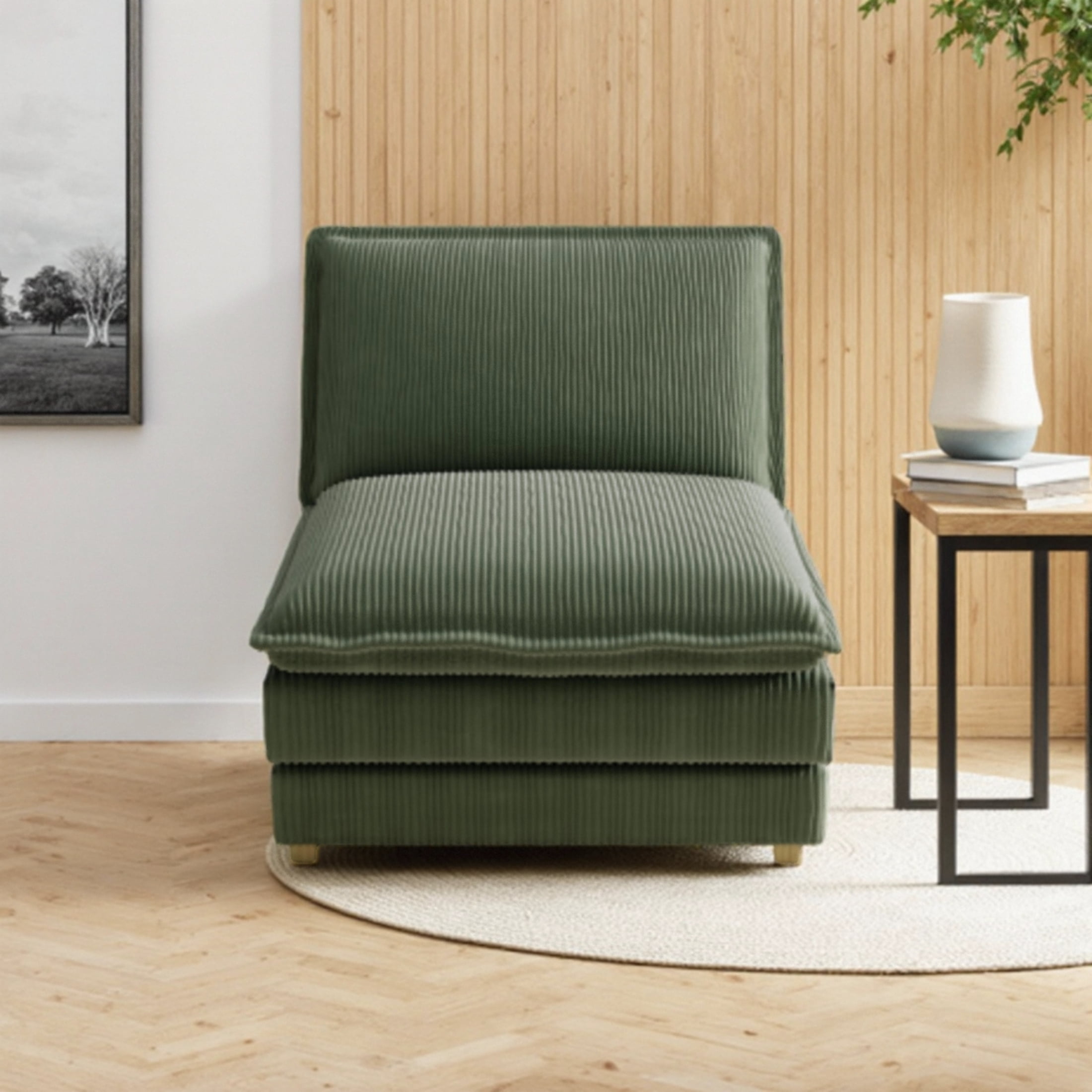 Vinform Upholstered Armless Sofa Chair, Compose 2/3/4 Seat Couch, Green