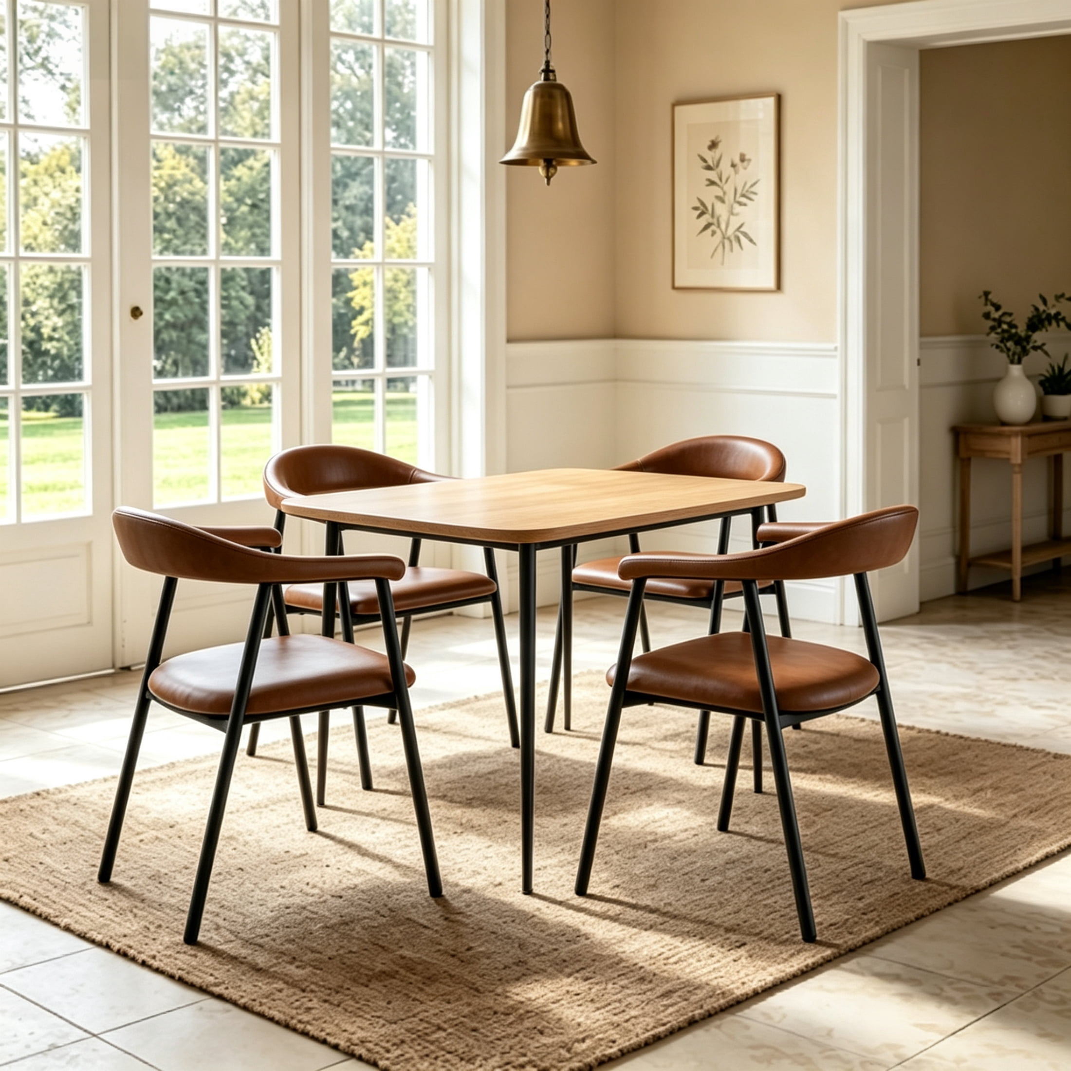 Vinform Upholstered Dining Chairs Set of 4, PU Leather Dining Room Chairs, Brown